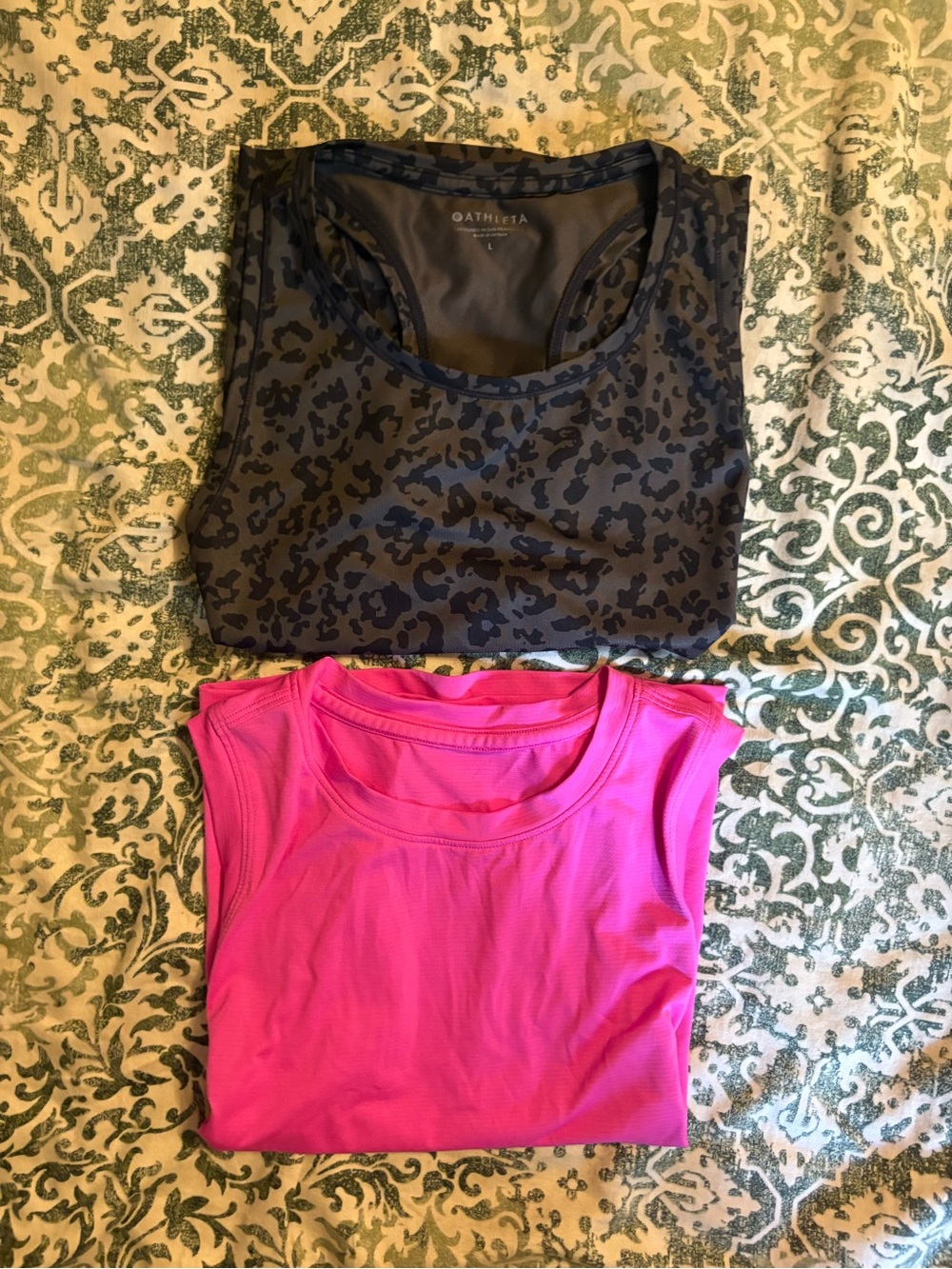 Athleta Black Leopard and Lululemon Hot Pink Cropped Tank Tops (2-Pack)